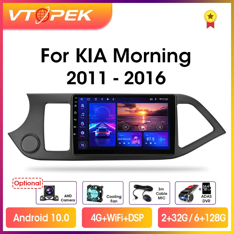 vtopek 9 4g carplay dsp rds 2din android 10 car radio multimidia video player gps navigation for kia morning picanto 2011 2016 free global shipping