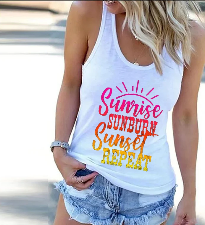 

Sunrise Sunset Repeat Tank Tops Country Music Shirt Sunshine and Whiskey Tank Top Summer Country Tops 2022 Festival Top New