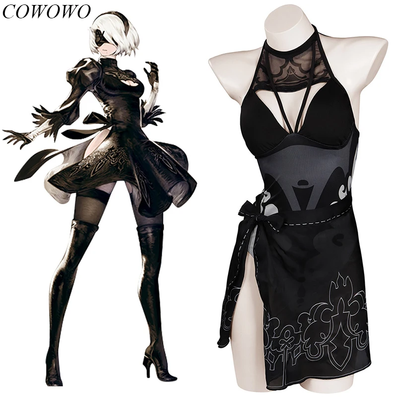 

COWOWO Anime! Game NieR Automata 2B Swimsuit Lovely Sexy Jumpsuits Uniform Cosplay Costume Summer Pool Party Outfit Women