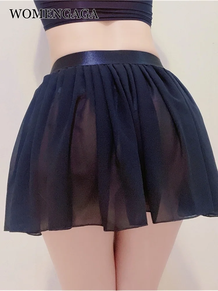 

Japan Kawaii Chiffon Exotic Pleated A-LINE High Waist Slightly Transparent Short Mini Skirts Mesh Lace Hot Sexy Korean Women Y8U