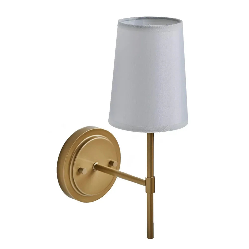 

1-Light Wall Sconce Burnished Brass with Fabric Shade with Bulb Bedroom Wall Lamp
