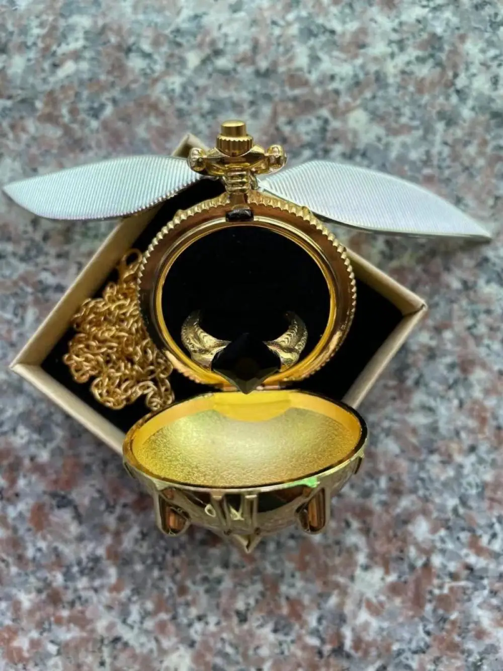 

Quidditch Game Golden Snitch Keychain Necklace Resurrection Stone Ring Set Used As Proposal Ring Box Halloween Gift Wizard Cos
