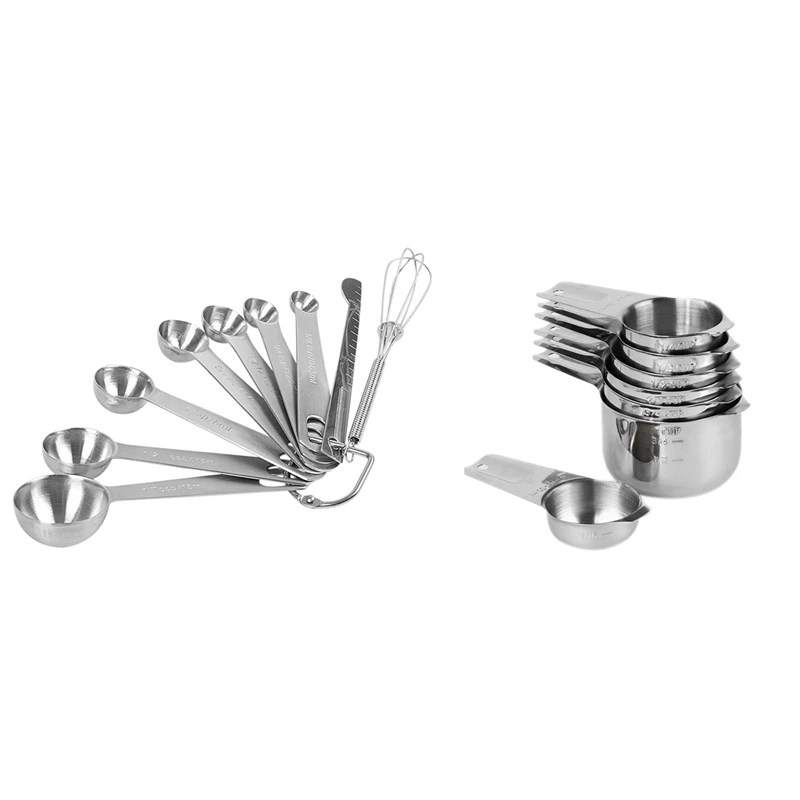 

2 Set/16 Pcs Stackable Measuring Spoons Kit Stainless Steel Measuring Spoons, 1 Set 9 Pcs With Leveler And Detachable Ring Holde
