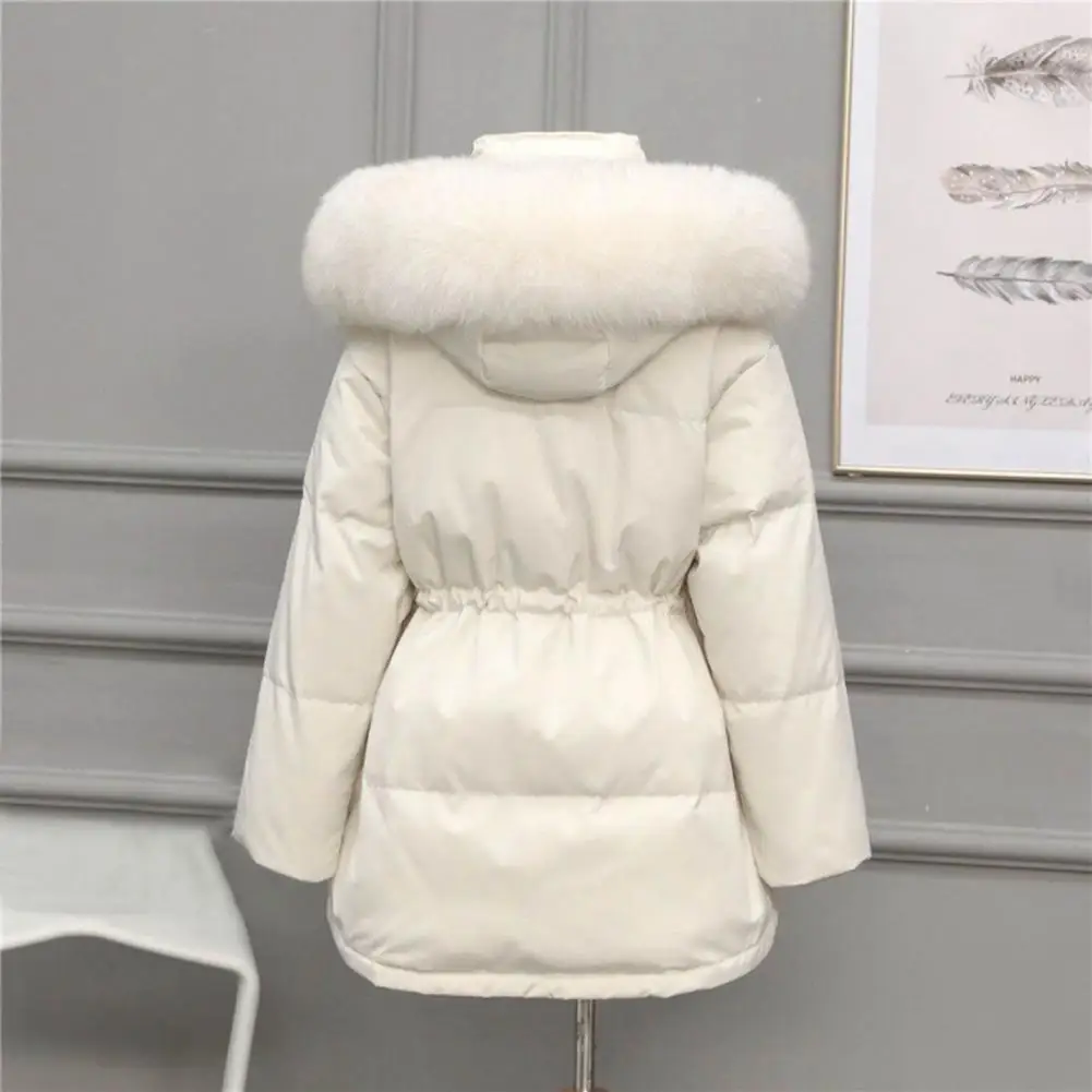 Winter Cotton Coat Padded Plush Furry Hat Hooded Long Style Cold-proof Solid Color Long Sleeves Lady Winter Coat for Outdoor