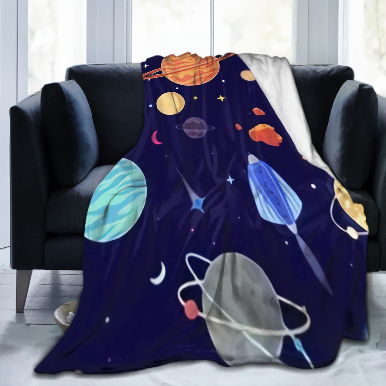 

Planets In Open Space Flannel Fleece Throw Blanket 80x60 Inch Super Soft Cozy Luxury Colorful Galaxy Bed Blanket Lightweight