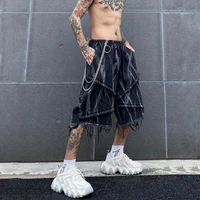 houzhou male denim shorts jeans man baggy mens summer shorts y2k black punk streetwear hip hop