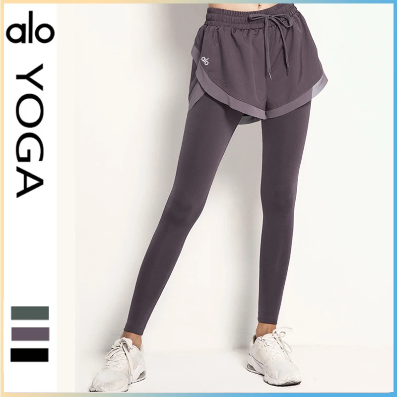 

Alo Yoga Fake Two-piece Running Tight Yoga Pants High Waist Peach Hip Lift Elastic Quick-drying Breathable Sports Pants