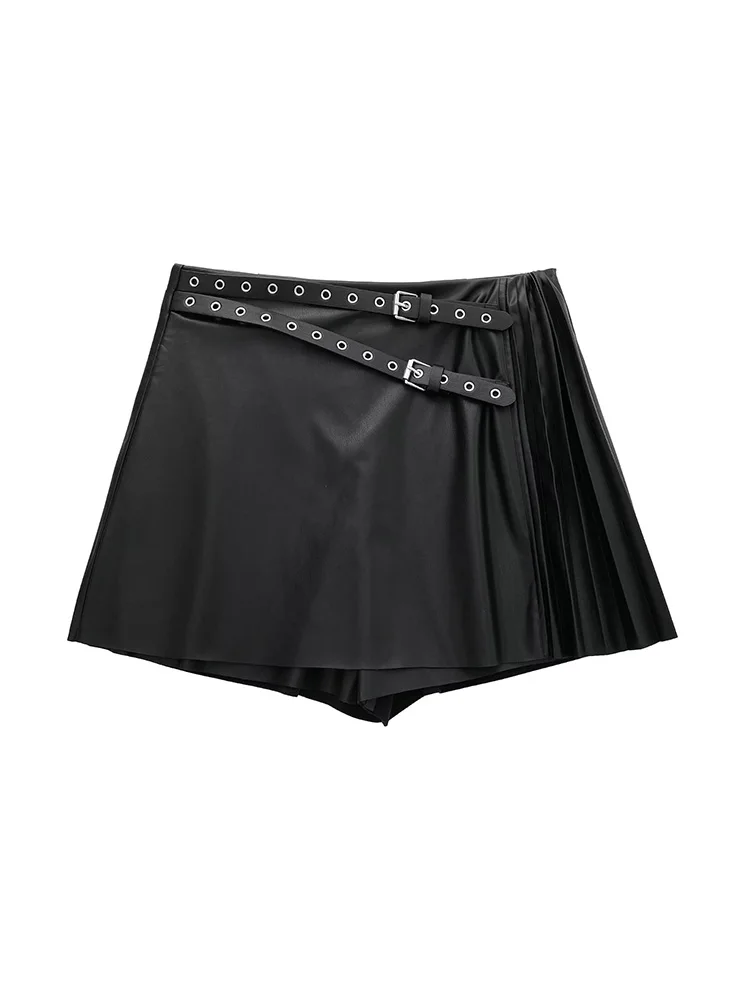 

BM&MD&ZA 3046375 Women 2022 New Fashion With belt imitation leather Pleat Shorts Skirts Vintage Female Skorts Mujer 3046/375