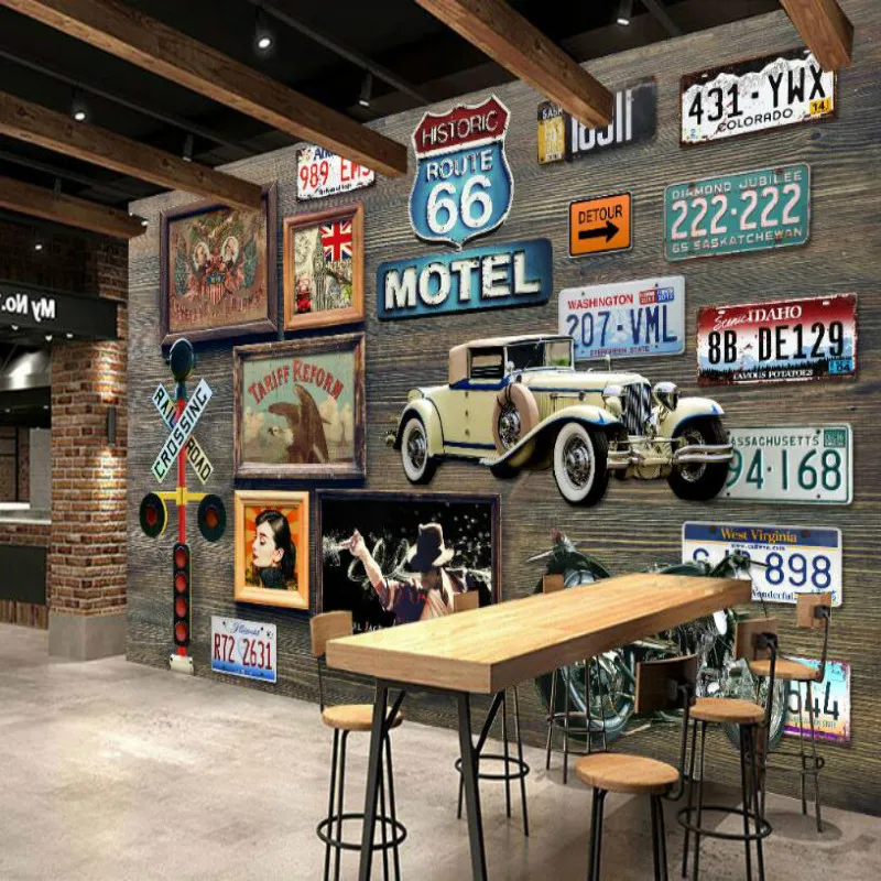 Фреска для номерного знака Route 66 Настенные обои бара фоновые картина гостиной