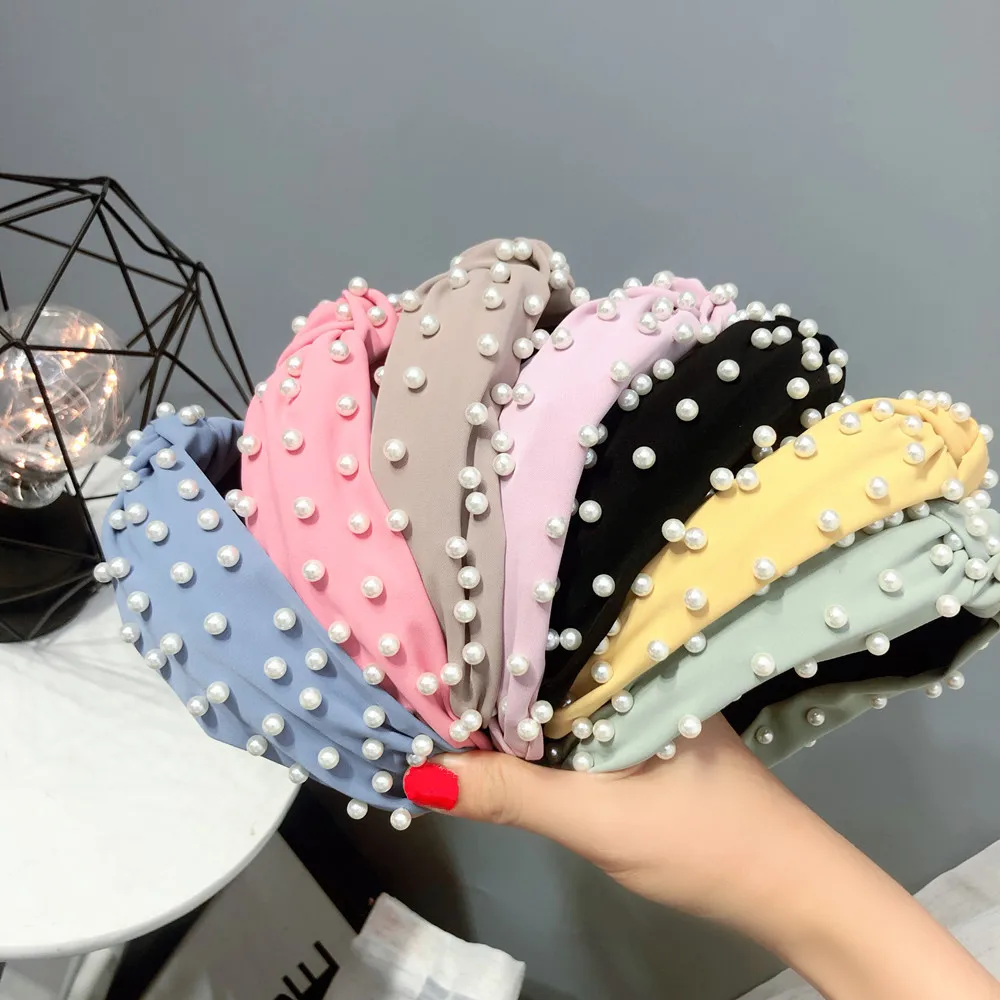 

Trendy Pearl Knotted Hairband Elegant Women Hindbrain Bangs Makeup Headband Fragmented Hair Headwear Hair Accessories For Girls