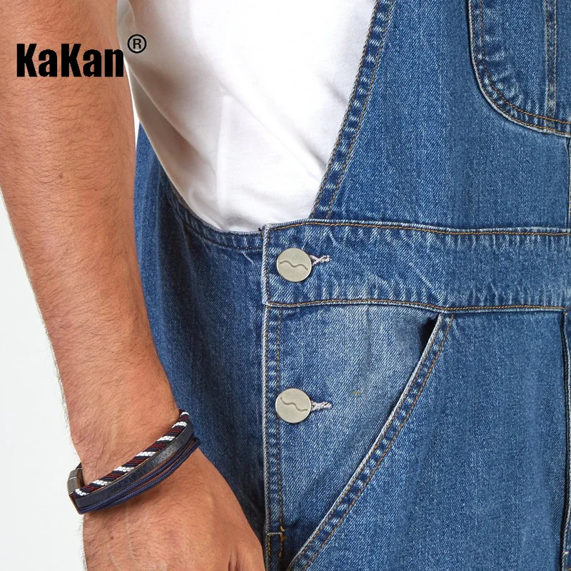Kakan - New Street Trendy Men's Strap Jeans from Europe and America, Blue One Piece Strap Jeans K34-777