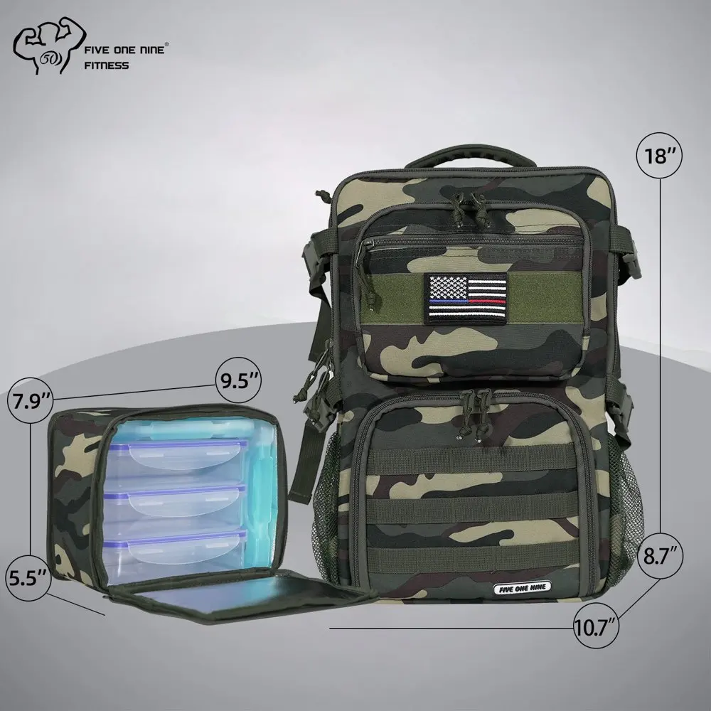 Tactical Meal Prep Backpack, Insulated Lunch Backpack with Removable Meal Compartment, Adult Lunch Rucksack for Hiking Camping C