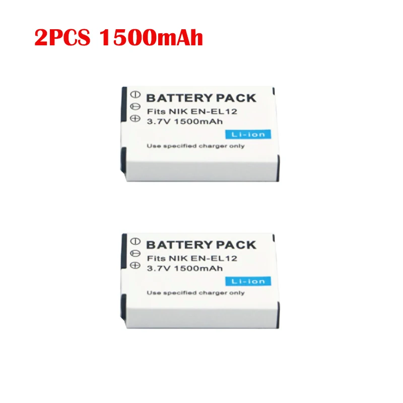 

2PCS 1500mAh EN-EL12 EN EL12 Battery for Nikon CoolPix AW100 S610 S610c S620 S630 S710 S1000pj P300 P310 P330 S6200 S6300 S9400
