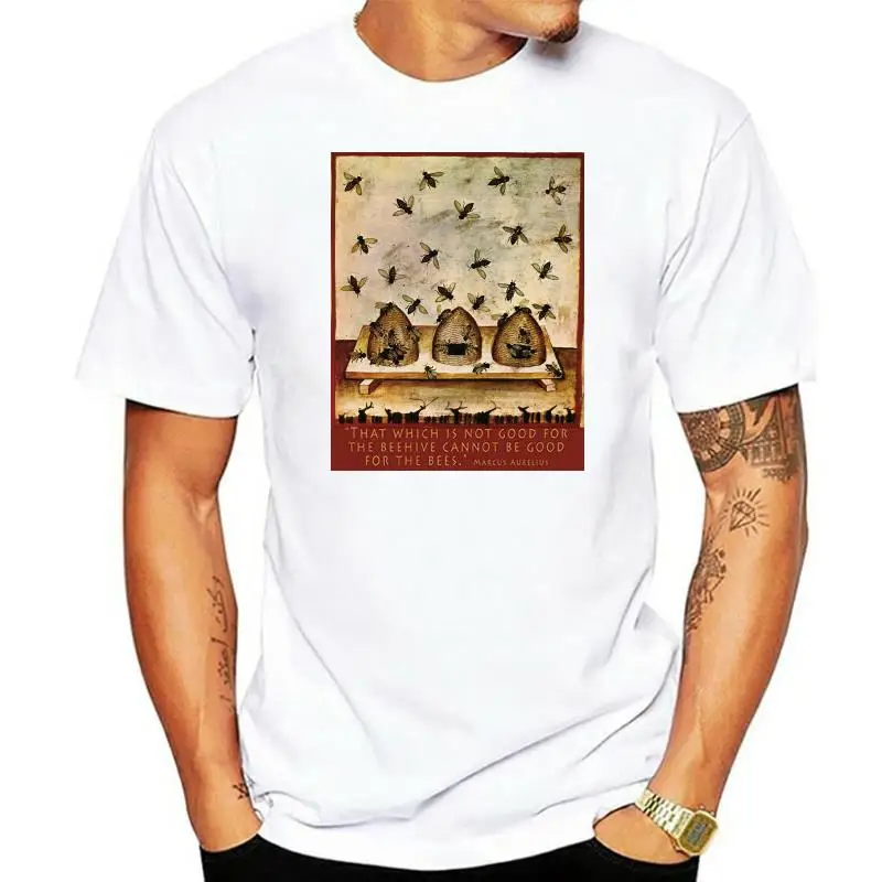 

2022 Fashion Mans Unique Cotton Short Sleeves O-Neck T-Shirt 14Th Century Bees and Beehives With Marcus Aurelius Quote T-Shirt