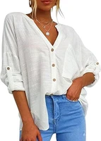 womens shirt 2022 solid color lapel shirt casual long sleeve button shirt