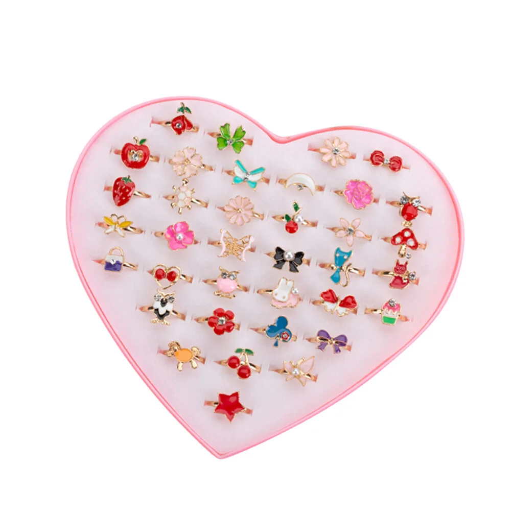 

36Pcs Cartoon Girls Toys Finger Ring Girls Jewelry Toys Party Supplies for Kids Girls Mixed Style and Colors Pink
