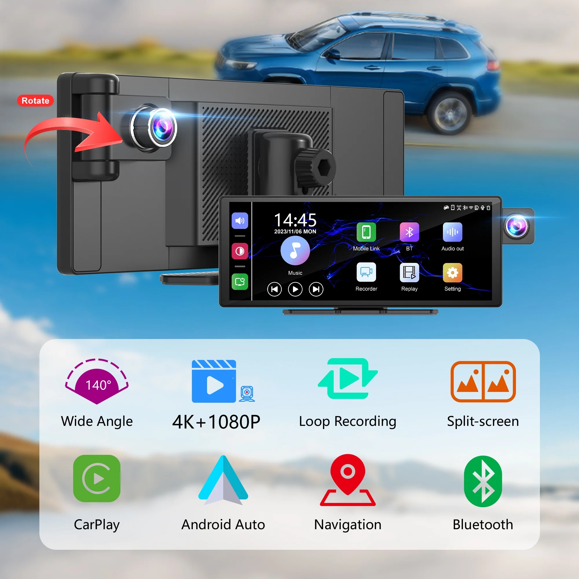 11 3-дюймовый видеорегистратор 4K 2160P автомобильное зеркало видеозапись Carplay и Android