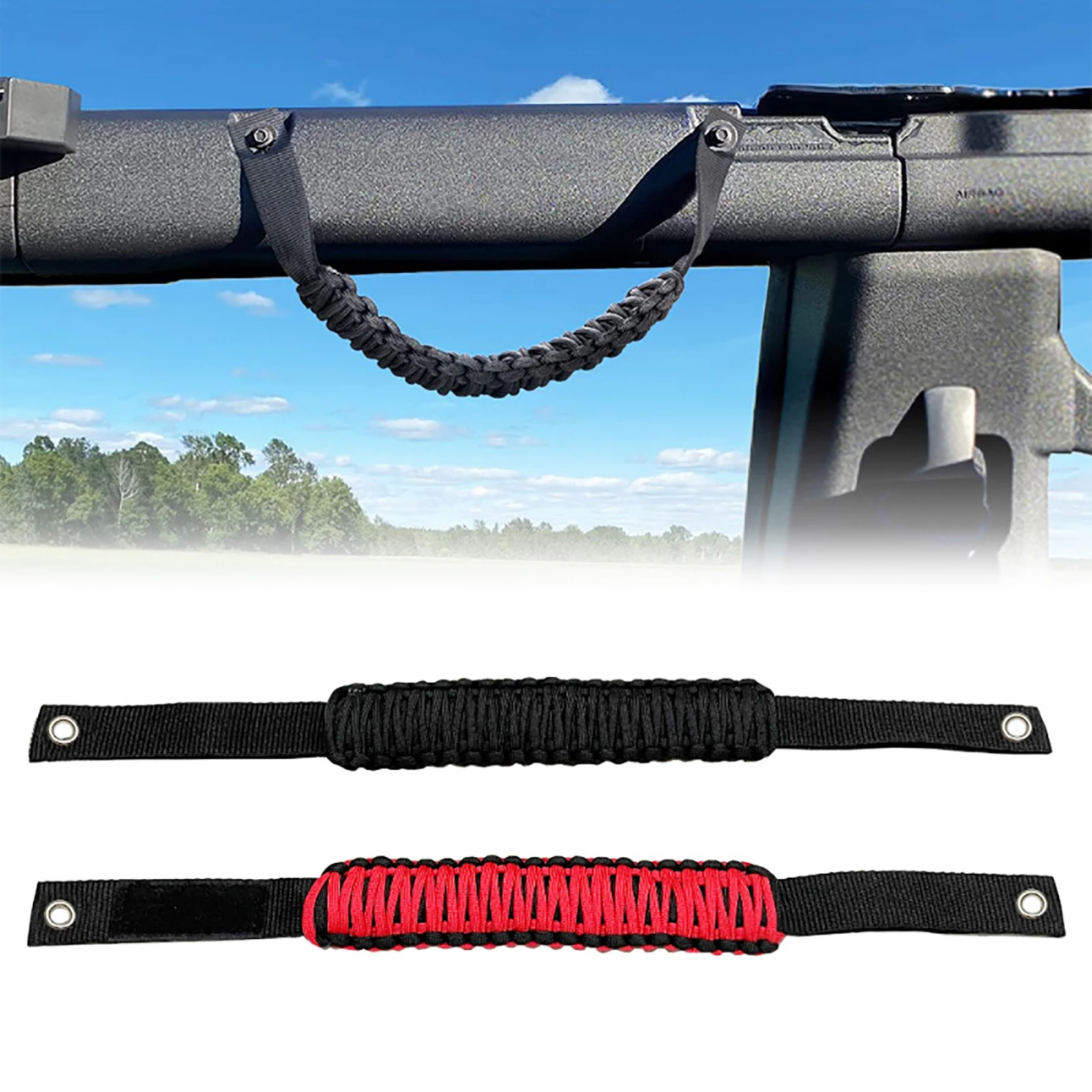 

Nylon Braided Grab Handles 2 Pieces Multi-Purpose Pulling Tab Roll Bar Mount Durable Lightweight Car Armrest Top Grab Handle Set