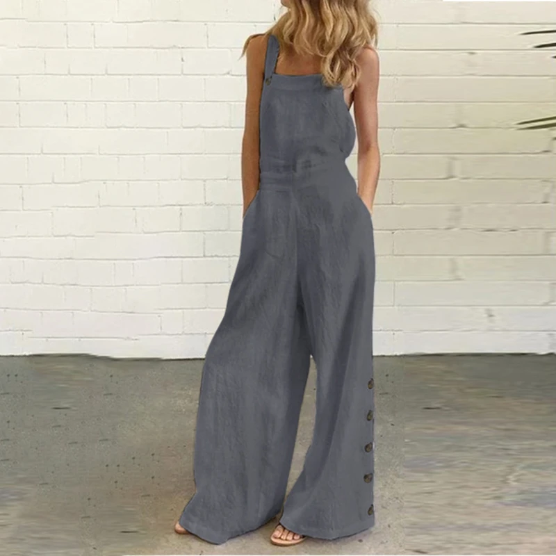 

New Women Sleeveless Jumpsuit Rompers Wide Leg Pants Long Trousers Suspenders Playsuits Pantalon Femme