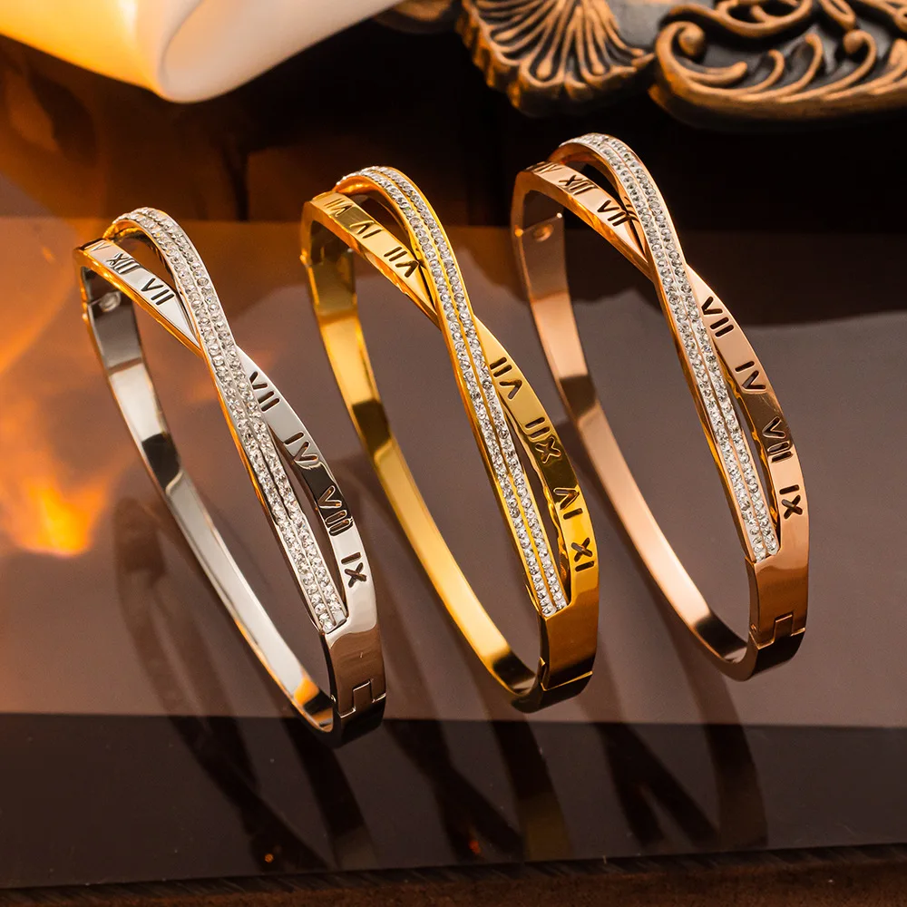 

Crossed Roman Bracelet For Women 2023 Gold & Silver Color Trendy Jewelry Y2K Wristbands Bangles