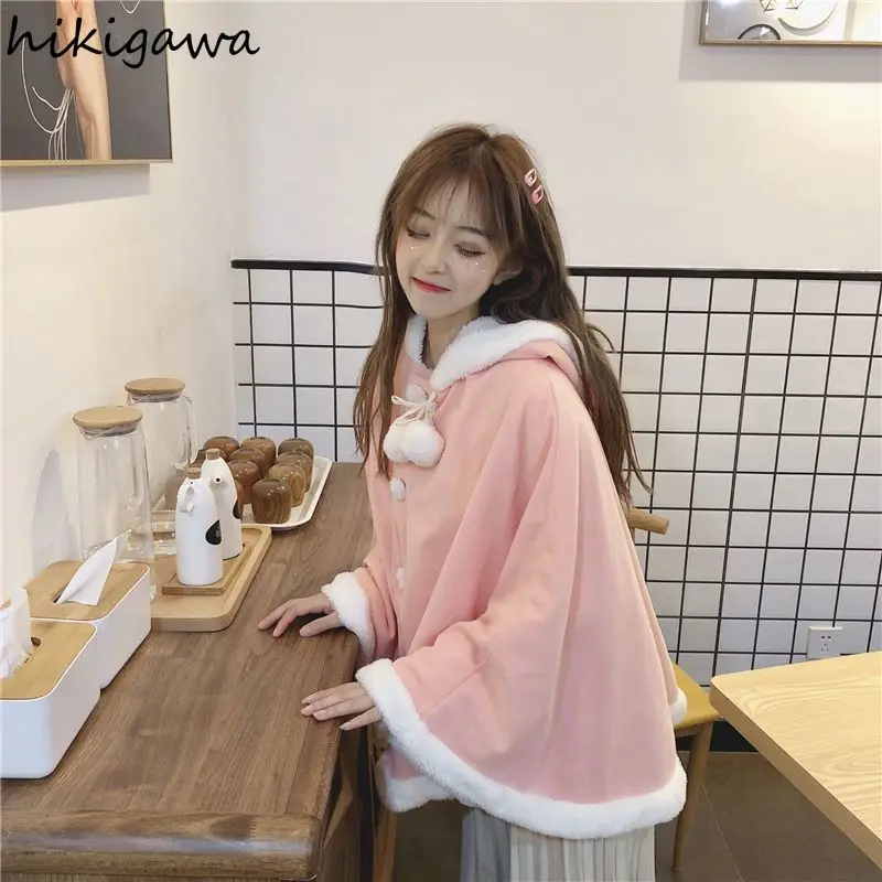 Осенне-зимняя одежда японские куртки Женское шерстяное пальто с капюшоном и