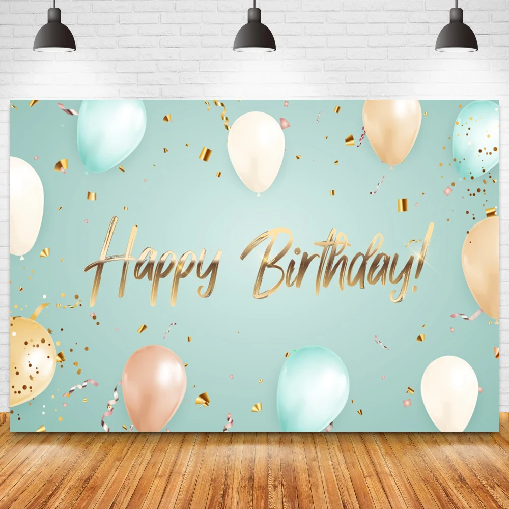 

Happy Birthday Banner Backdrop Baby Shower Colorful Balloons Ribbon Party Birthday Photo Background Wall Decor