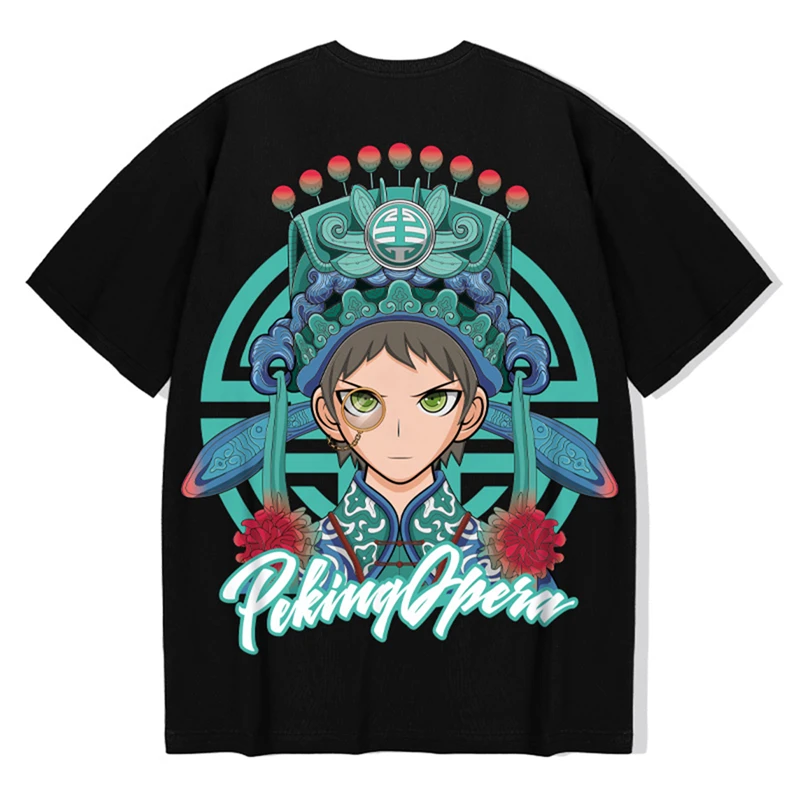 

Chinese Style Funny Men Tshirt Hip Hop Loose Cotton Half Sleeve Lovers T-shirt Original Harajuku Casual Tees Tops