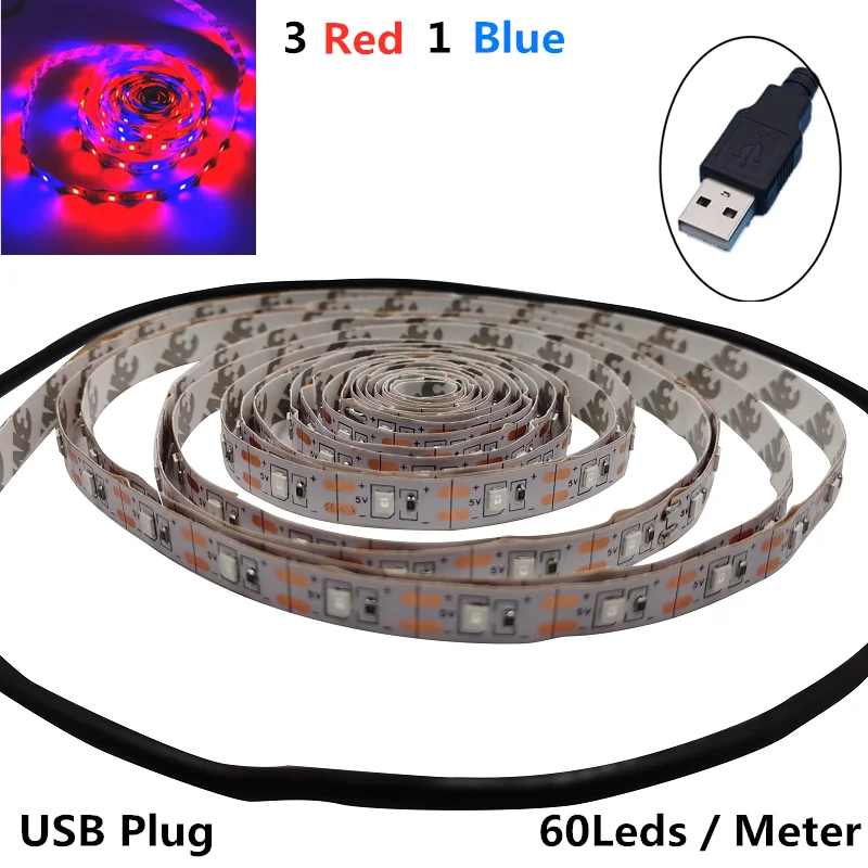 

Светодиодный светильник для выращивания растений, полный спектр, USB-светильник для выращивания, 0,5 м, 1 м, 2 м, 3 м, 2835, чип, светодиодная фитолампа, растения, цветы, теплица, гидропоника