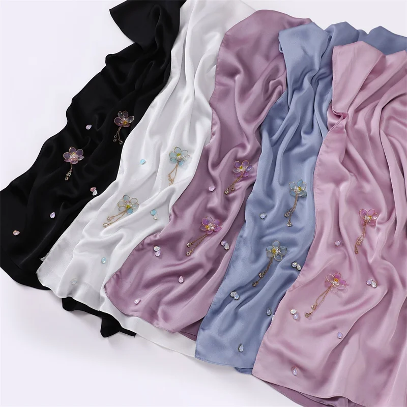 Мусульманский пузырьковый шифоновый хиджаб шаль простые стежки цветочные шарфы