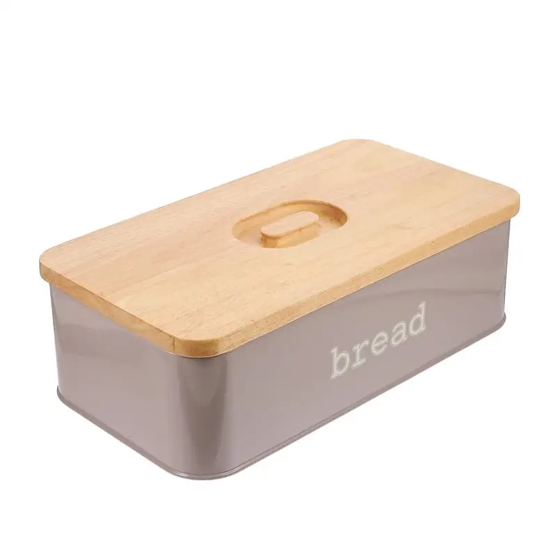

1pc Storage Box Container Metal Bread Box Versatile Kitchen Box with Wood Lid for Baking Kitchen