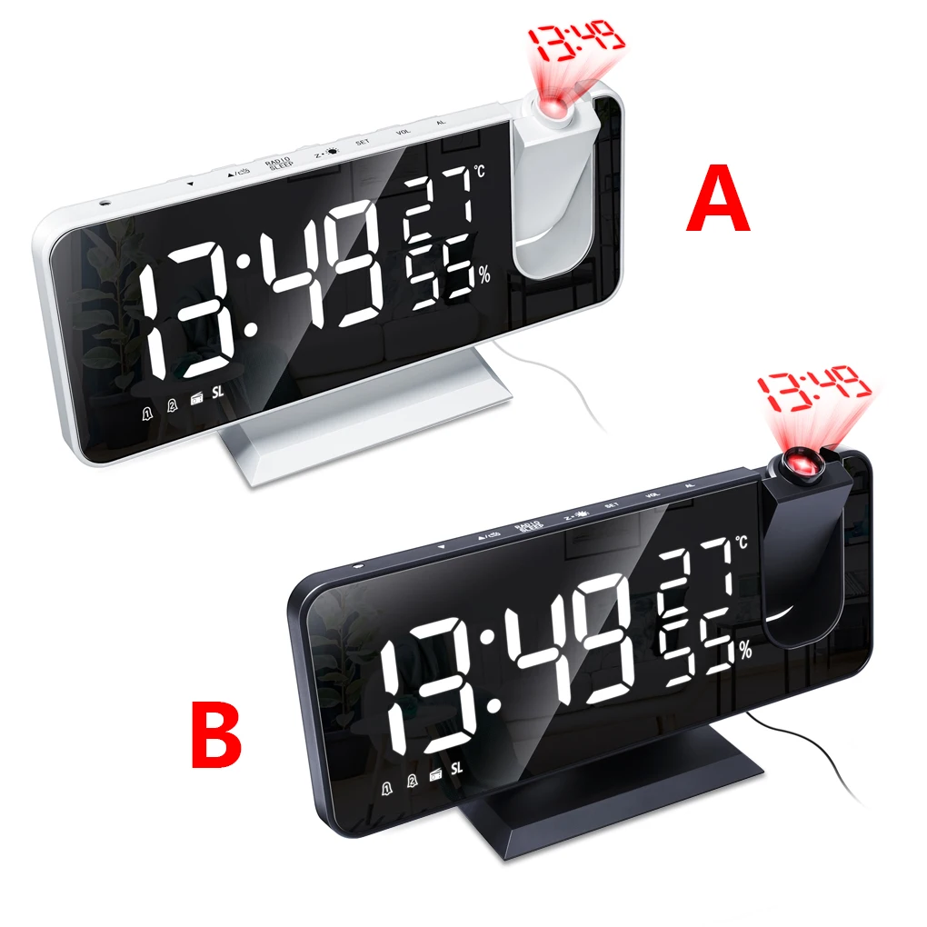 

Thermometer ℉/℃ Bedroom 180 Degree Rotatable Hygrometer Temperature Humidity Sensor Radio Snooze Clock Household Office Black