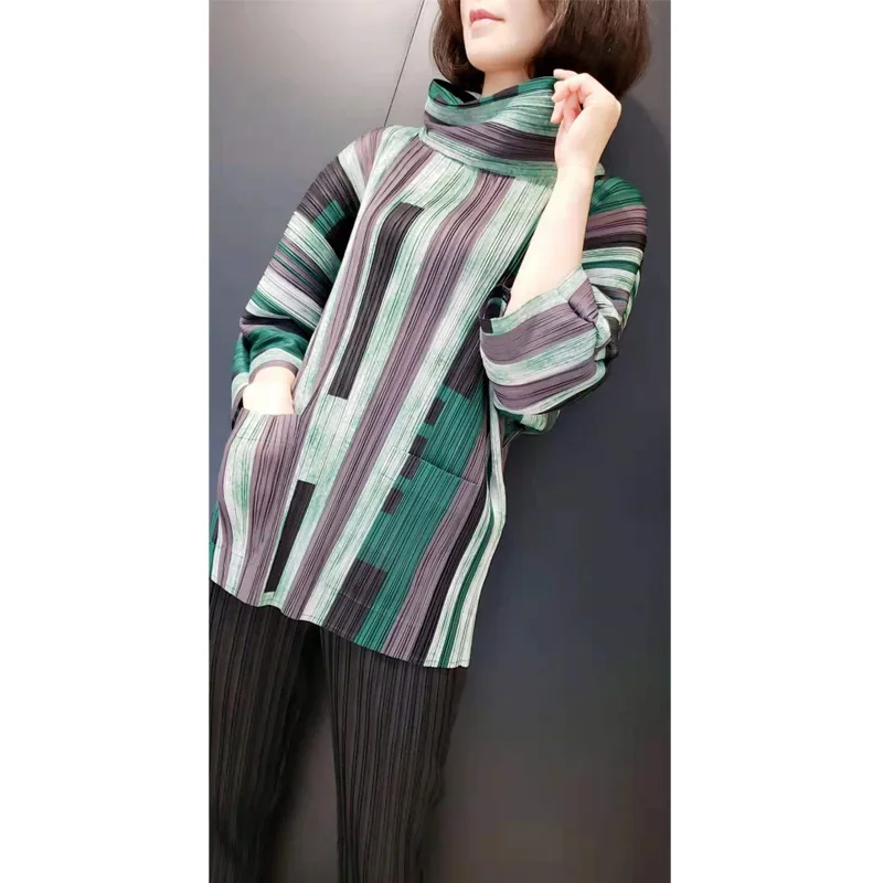 ГОРЯЧАЯ ПРОДАЖА Miyake Fold Light через чип-тип марлевый плащ летняя полосатая свободная