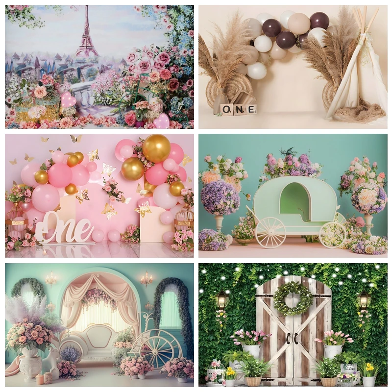 

Baby Shower Backdrop Flowers Girl's Birthday Party Decor Portrait Photographic Background Photography Photophone Photo Studio
