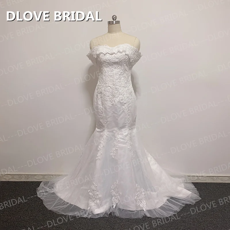 

Simple Classic Off the Shoulder Wedding Dress Mermaid Lace Sweetheart Bridal Gown Factory Real Photos