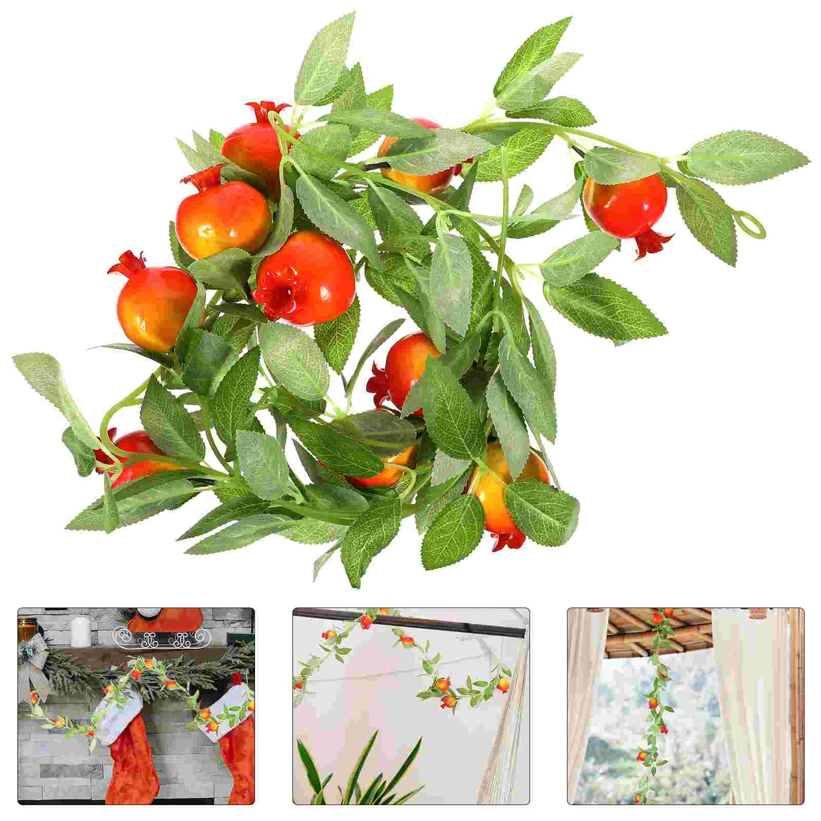 

1pc Pomegranate Rattan Lifelike Ornament Artificial Fake Cherry Leaf Vine