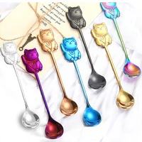 50pcs 304 stainless steel lucky cat handle coffee scoops ice cream dessert spoon restaurant bar stirring spoons