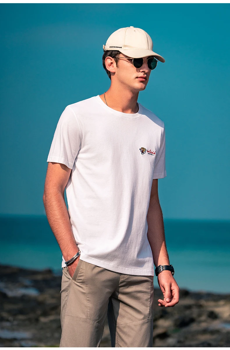 

Y0397 летняя модная красивая Изысканная футболка с вышивкой тигра и короткими рукавами для мальчиков