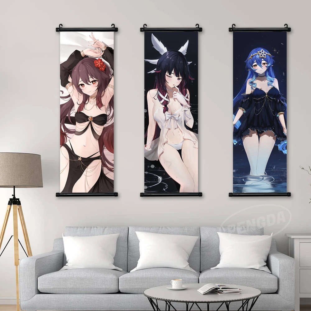 

Украшение для дома, подвесной игровой постер Genshin Impact, ху Тао, холст, Розария, настенное искусство, принт Layla, Yelan, картина, Свиток для гостиной