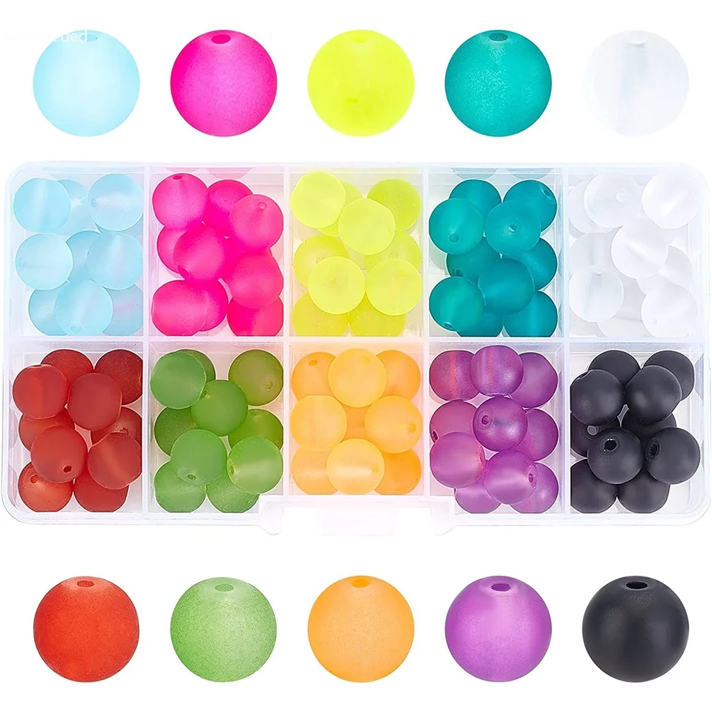 

120pcs 10 Colors Frosted Glass Beads 10mm Frosted Crystal Beads Round Transparent Loose Beads Handcrafted for Jewelry Making