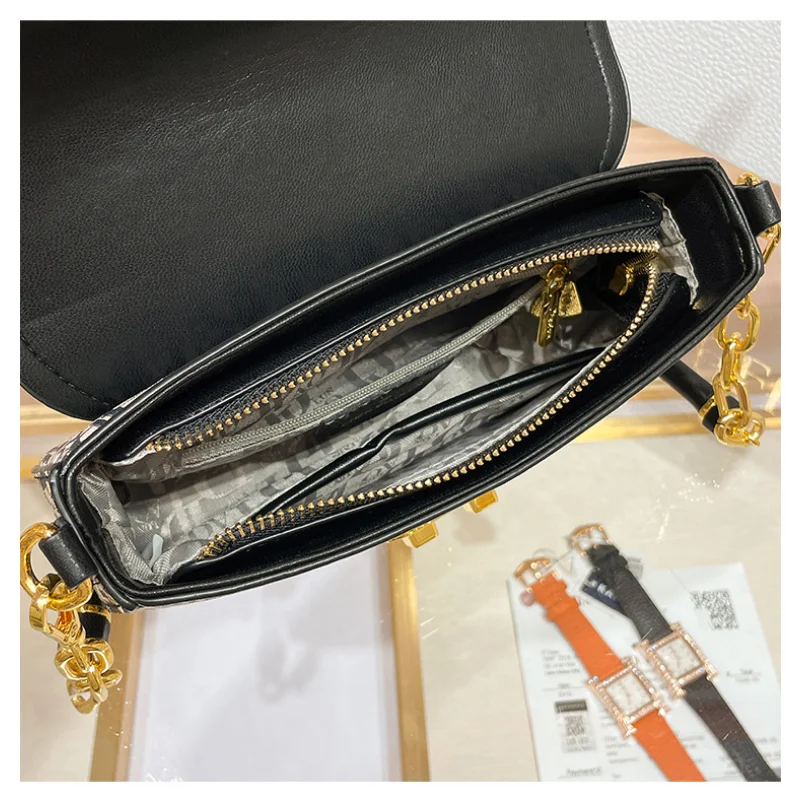 Genuine Leather Embroidered Small Square Bag Chain Handbag 2023 New Fashion Women's Bag Underarm Shoulder Satchel Designer Purse