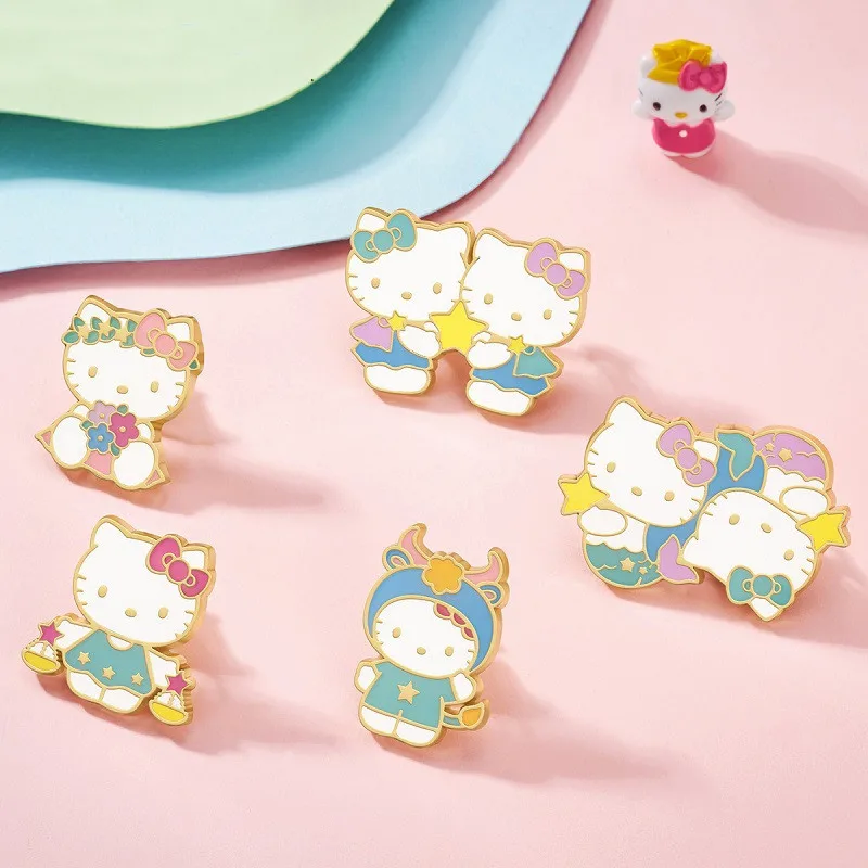 Kawaii Sanriod Anime Around Kitty Cinnamoroll Zodiac Creative Personality Accessories Brooch Clothes Pin Gift for Girlfriend