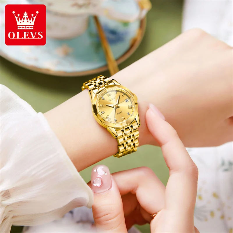 OLEVS Fashion Women Dial Girls Wrist Watches Female Gold Quartz Watches Ladies Rhinestone Clocks Reloj Mujer