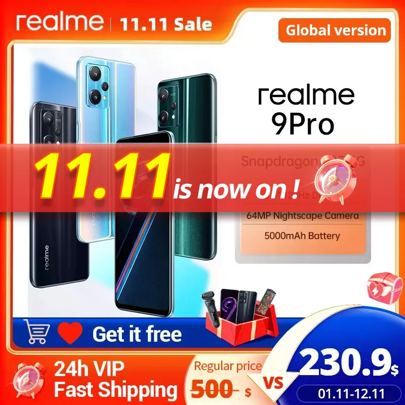  Global version realme 9 pro 5G Mobile phone 8GB RAM 128GB ROM smartphone 6.6inch FHD+ Display 120Hz Qualcomm Snapdragon 695 5G 