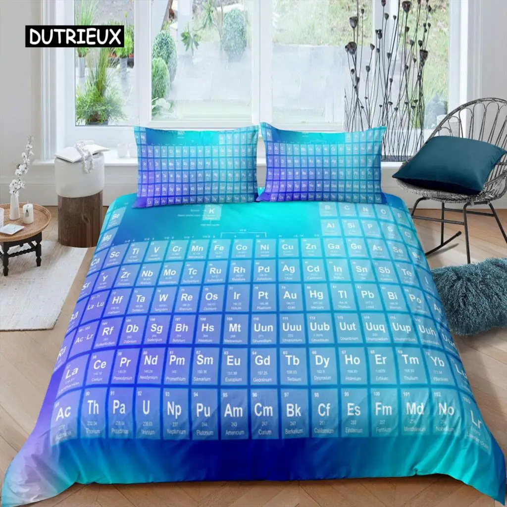 Science Duvet Cover Periodic Table of Elements Bedding Sets Chemistry Lovers Learning Image Polyester Set Blue Purple