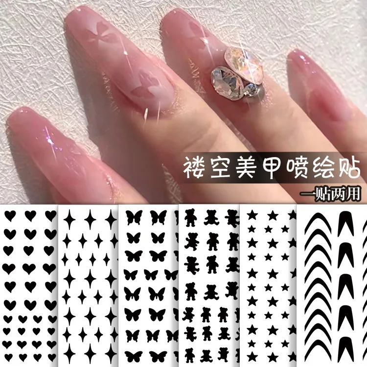 3 Pieces Nail Painting Stickers French Love Butterfly Bear Stars Hollowed-out Painting and Dyeing Template Tool Nail Sticker