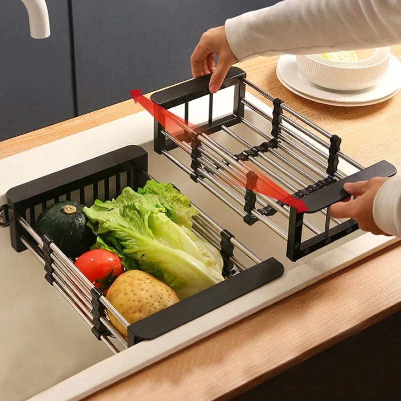 

Adjustable Dish Drying Rack Stainless Steel Dish Drainer Fruit Vegetable Drainer Kitchen Sink Drain Holder Storage Rack