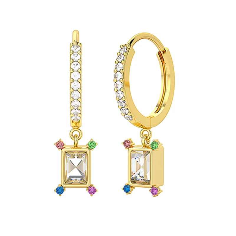 

Square Diamond Colorful Crystals Earrings White Diamond Stud Earrings Women 925 Silver Sterling Silver Simple Earring Jewelry