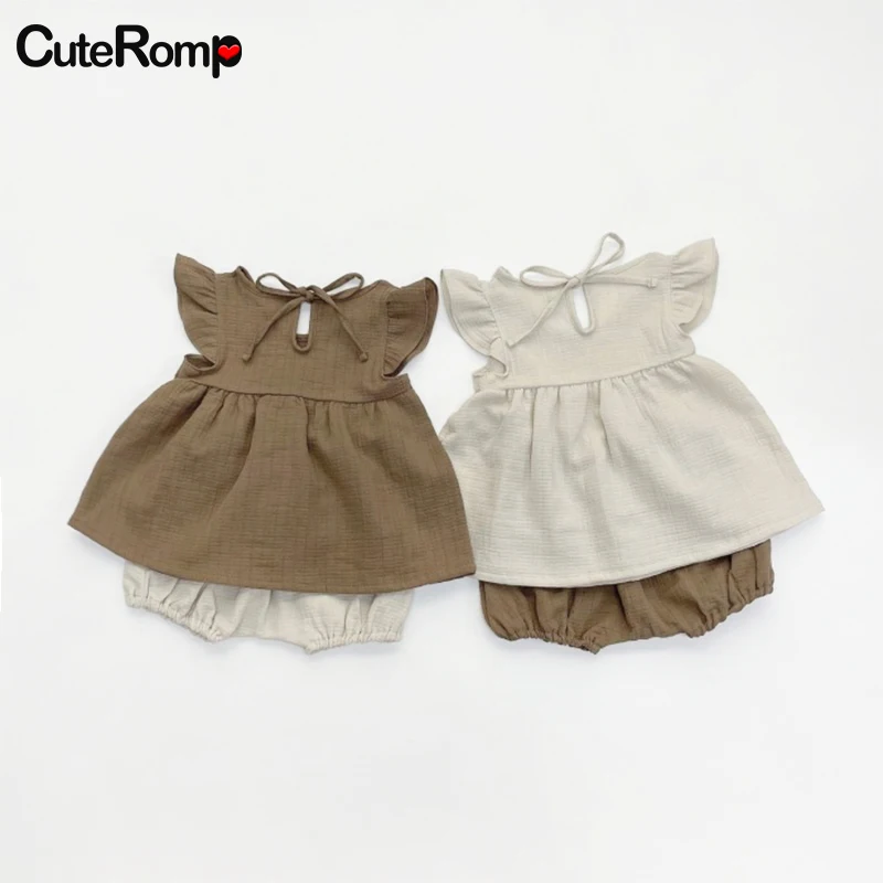 

Summer Baby Girl Clothes + Bloomer Set Fly Sleeve Baby Costume Newborn Baby clothes Clothing sets ropa de bebe pour nouveaux nés