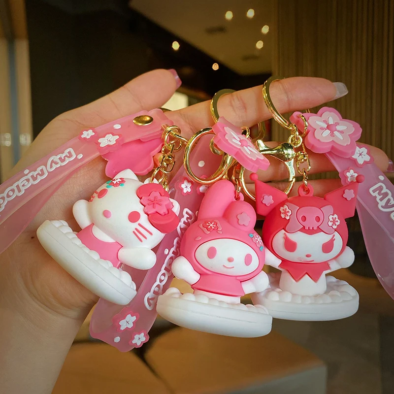 

Sanrio мультфильм Kawaii брелок Hello Kitty кольцо для ключей Аниме фигурки Cinnamoroll Melody Kuromi коллекционные игрушки для детей Подарки