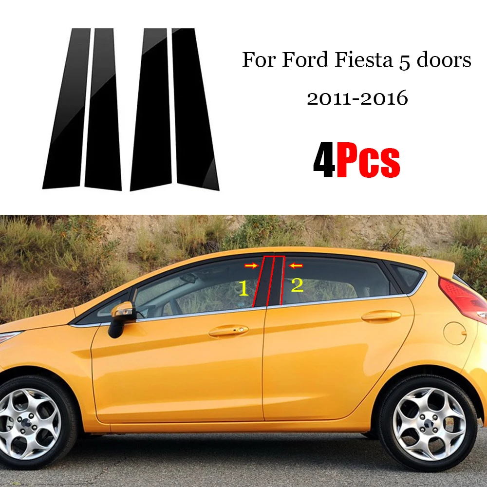 

4 шт. Автомобильная черная зеркальная средняя Колонка для поликарбоната оконная отделка B C наклейка-полоса для стойки для Ford Fiesta 5 дверей ...